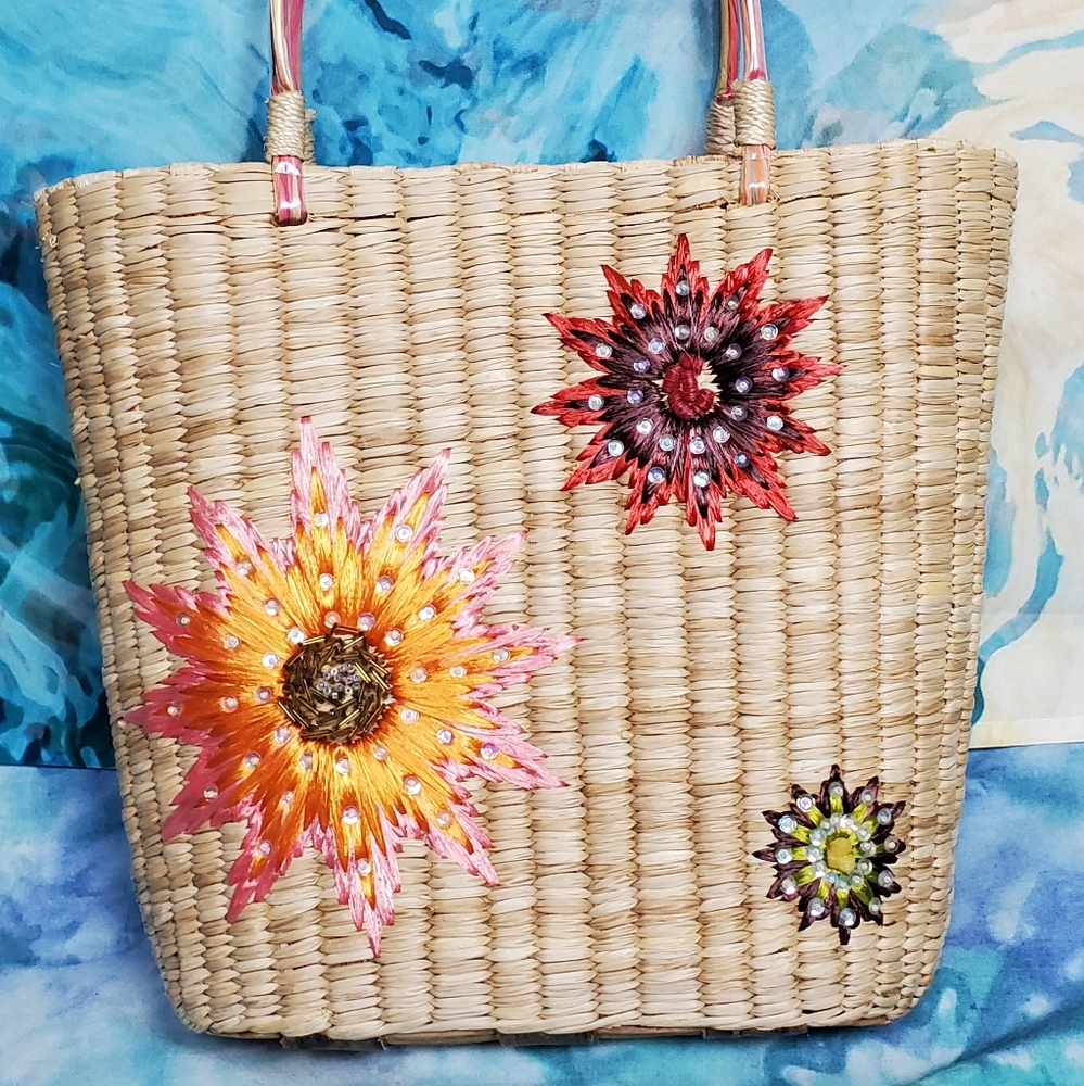 Flower stitched cottage core hand bag